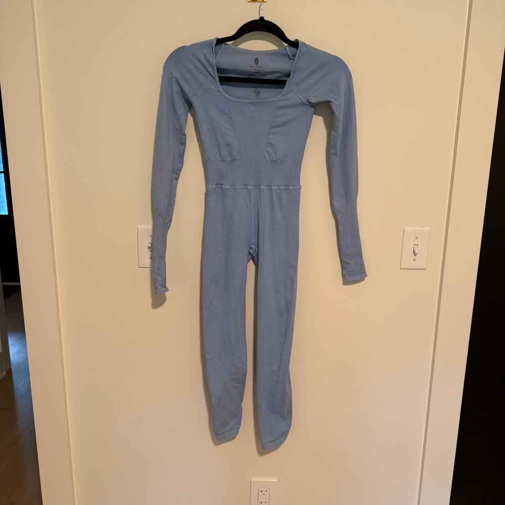 Free People Movement Good Karma Long Sleeve Onesie Blue XS/Small OB1030046